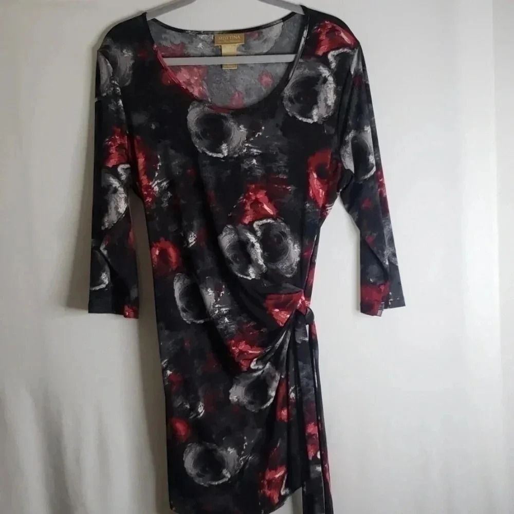 Ms Tina | Blouse | Faux Wrap | Black & Red | Sz 1X - Picture 3 of 5